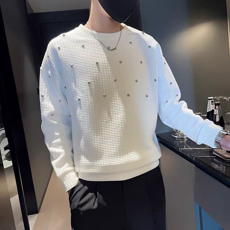 bold graphic pullover, layered streetwear look, soft knit pullover with flame design, y2k fashion statement