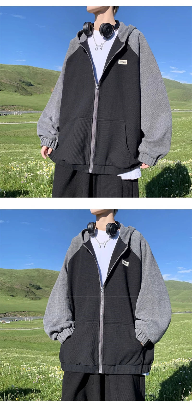 Alternative skater hoodie with washed-out design