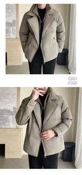Winter Splice Collar Cotton-padded Leather Jacket Men Streetwear Fashion Loose Casual Thicken Warm Leather Parkas Coat Jacket
