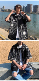 Summer Short Sleeved Shirt Men Retro Printed Shirt Men Streetwear Loose Ice Silk Shirt Mens Hawaiian Shirts Plus Size M-5XL