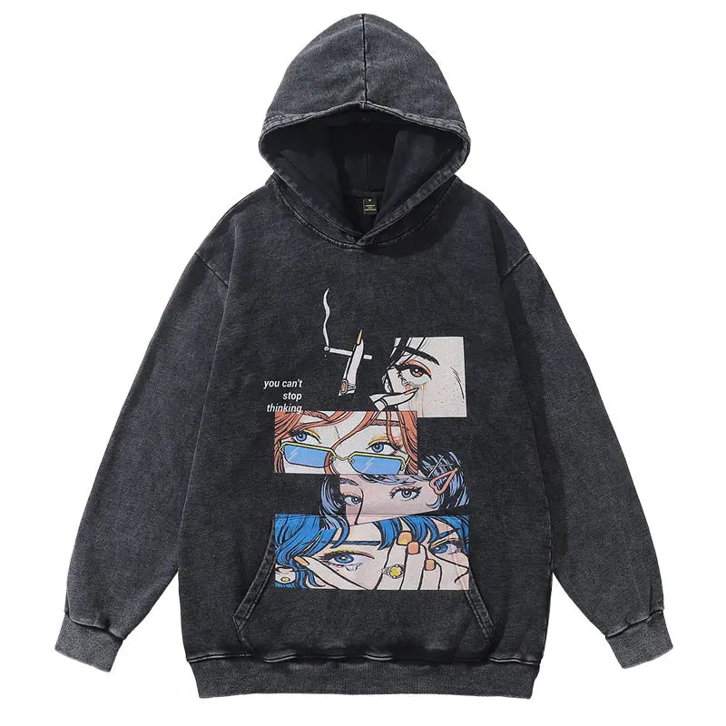 Vintage Hoodie Streetwear Y2K Hip Hop Japanese Anime Girl Print Oversi