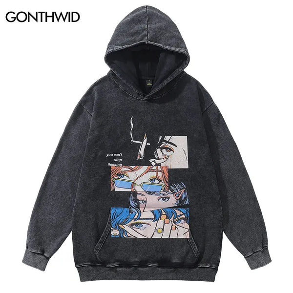 Vintage Hoodie Streetwear Y2K Hip Hop Japanese Anime Girl Print Oversi