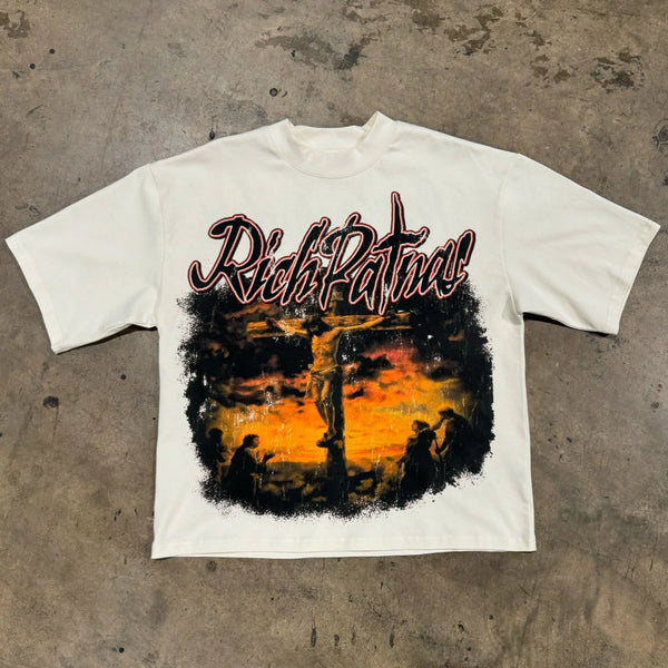 manga-inspired streetwear tee with flame smear and comic sketch