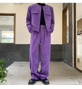 men 2 pieces sets corduroy short jacket wide leg pant suits korean streetwear fashion loose casual retro coat baggy trousers unique shorts style 2809