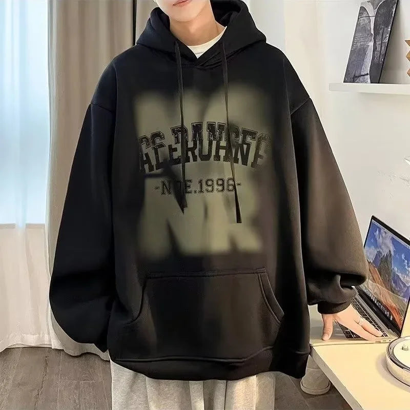 Mens Goth Letter Printed Hooded Sweatshirt American Style Vintage Tren