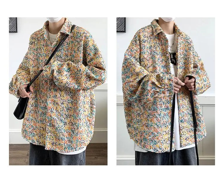 Original New Korean Harajuku Check Jacket Mens Autumn 2024 New Design