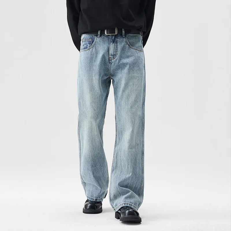 mens retro fashion high street loose casual denim micro flared pants jeans men streetwear plus size jeans trousers 28 40 vintage washed jeans