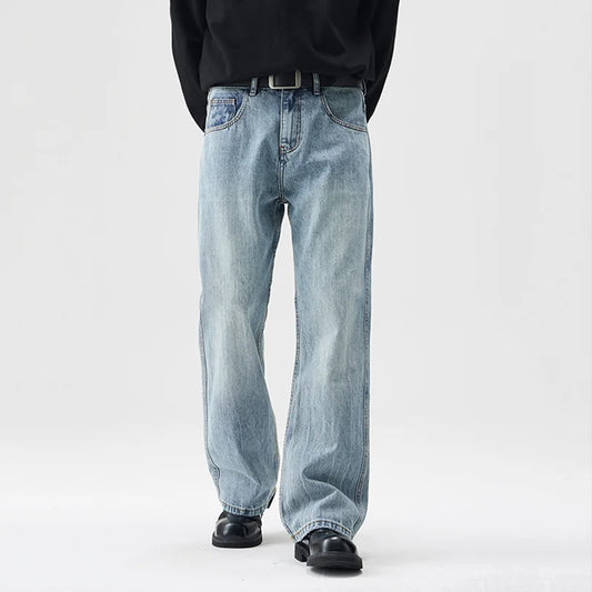 mens retro fashion high street loose casual denim micro flared pants jeans men streetwear plus size jeans trousers 28 40 vintage washed jeans