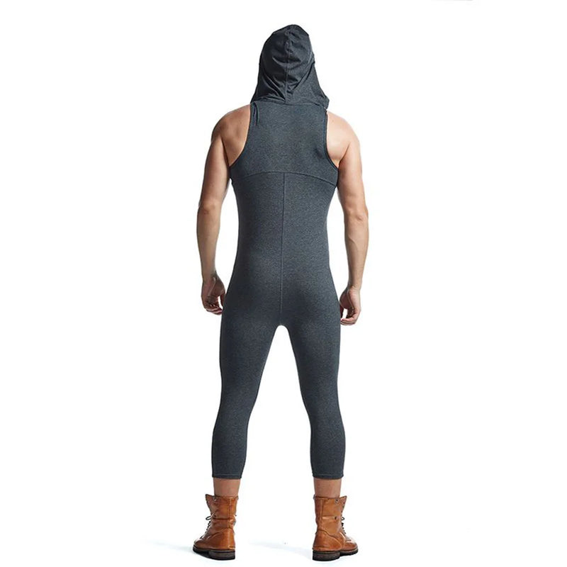 Mens Hooded Bodysuit Cotton Shaping Cardigan Pajamas Home Sports Fitness Gym Personalized Bodysuit Mens Clothing 2024 Summer New