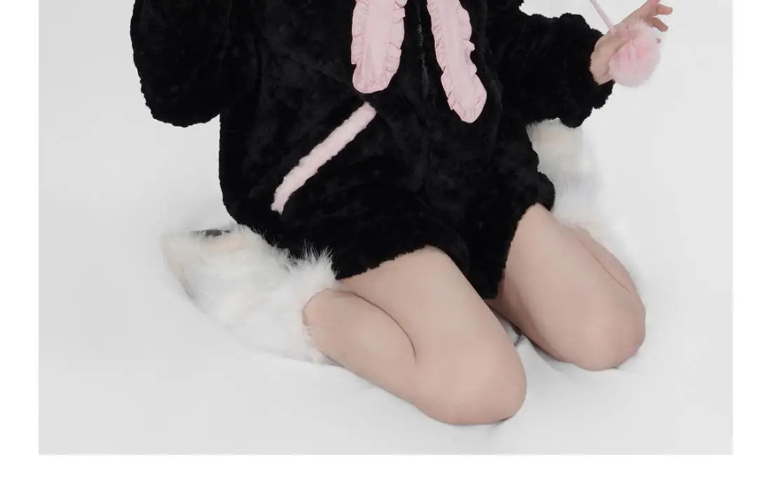 Harajuku Little Wildcat Hoodies Women Bodysuit Black Tie Bowknot Cute