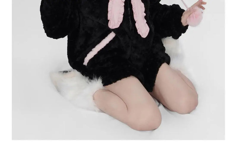 Sadcore Shirt – Harajuku Little Wildcat Hoodies Women Bodysuit Black Tie Bow – Streetwear Fashion for Men & Women