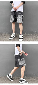 ripped holes patchwork denim jeans shorts mens high street straight short jeans hip hop streetwear casual short joggers pants unique joggers style 734
