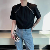 Cyberpunk Graphic tee – Korean Fashion Zipper T Shirt Men Loose Short Sleeve Casual