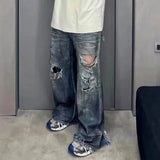 frayed damaged hole baggy wide leg jeans for men and women streetwear casual ropa hombre denim trousers oversized cargo pants military streetwear pants