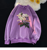 Vintage Floral Graphic Men Sweatshirt Spring Autumn Gothic Round Neck Pullover Hip Hop Streetwear Y2k Sweatshirts