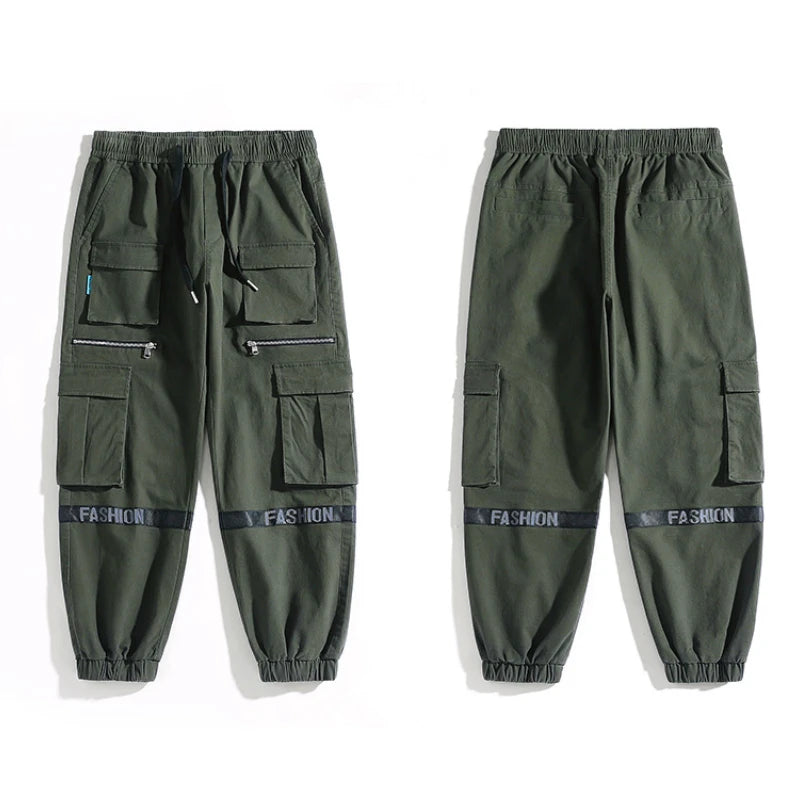 mens side pockets cargo pants elastic waist trousers streetwear hip hop loose fit ankle drawstring military sweatpants joggers unique joggers style 4660