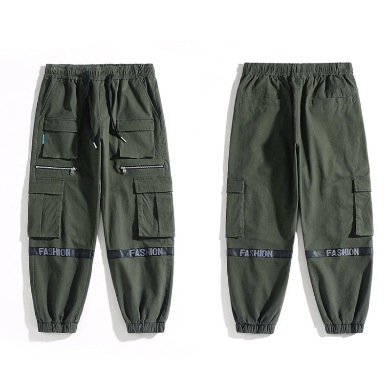 mens side pockets cargo pants elastic waist trousers streetwear hip hop loose fit ankle drawstring military sweatpants joggers unique joggers style 4674