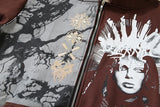 cyberpunk tribal flames featuring 2023 high street mysterious queen rose embroidery zip hoodie loose relaxed hoody mens and womens speckle ink hoodies hip hop