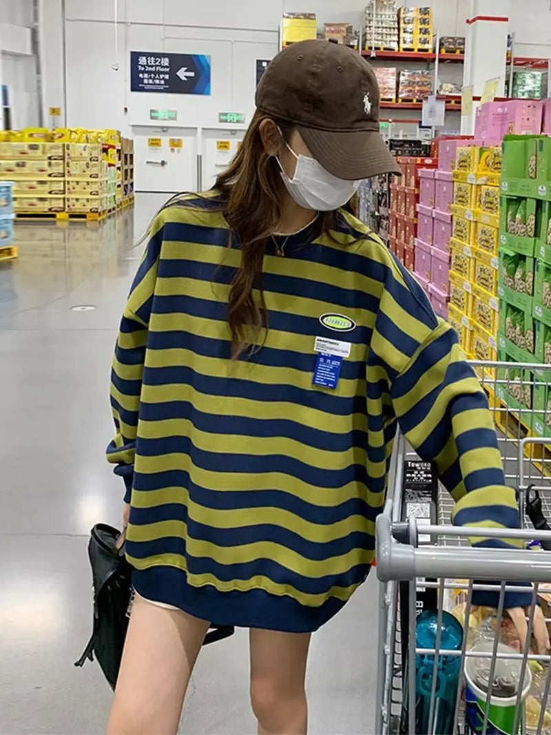 Original Korean New Style Loose Striped Sweatshirt American Harajuku C