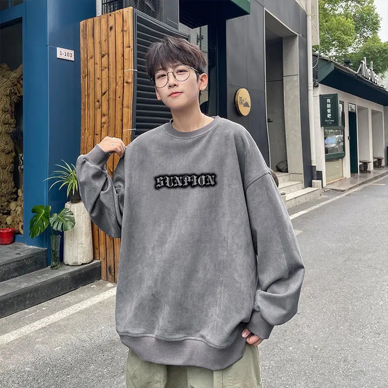 Personalized Street Suede Sweatshirt Men Autumn Winter American High Street Y2K Handsome and Versatile Casual Top