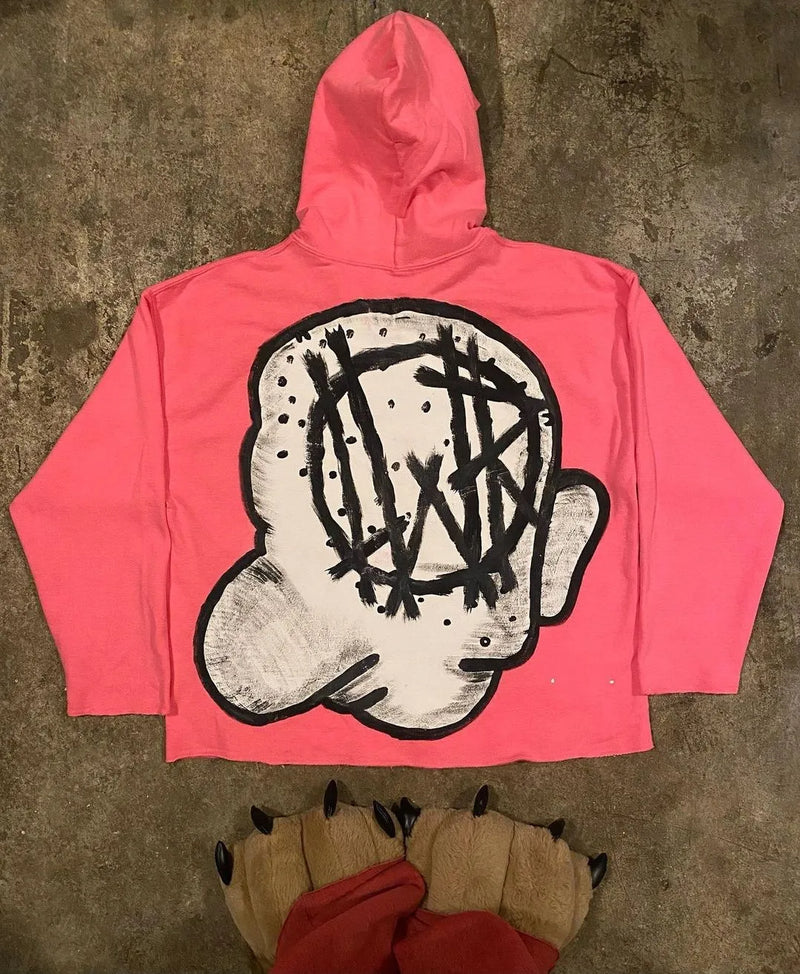 Y2K Womens Clothing Sweatshirt Long Sleeved Pullover Handdrawn Pattern