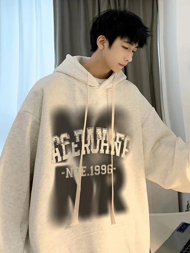 Mens Goth Letter Printed Hooded Sweatshirt American Style Vintage Tren
