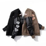 leather varsity coat, fall winter style, men's streetwear fashion, oversized urban jacket, high quality cold-weather coat