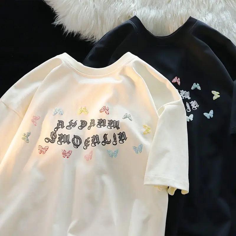 Y2k Vintage t-shirt – Harajuku Butterfly Flower Childlike Painting T Shirts Studen