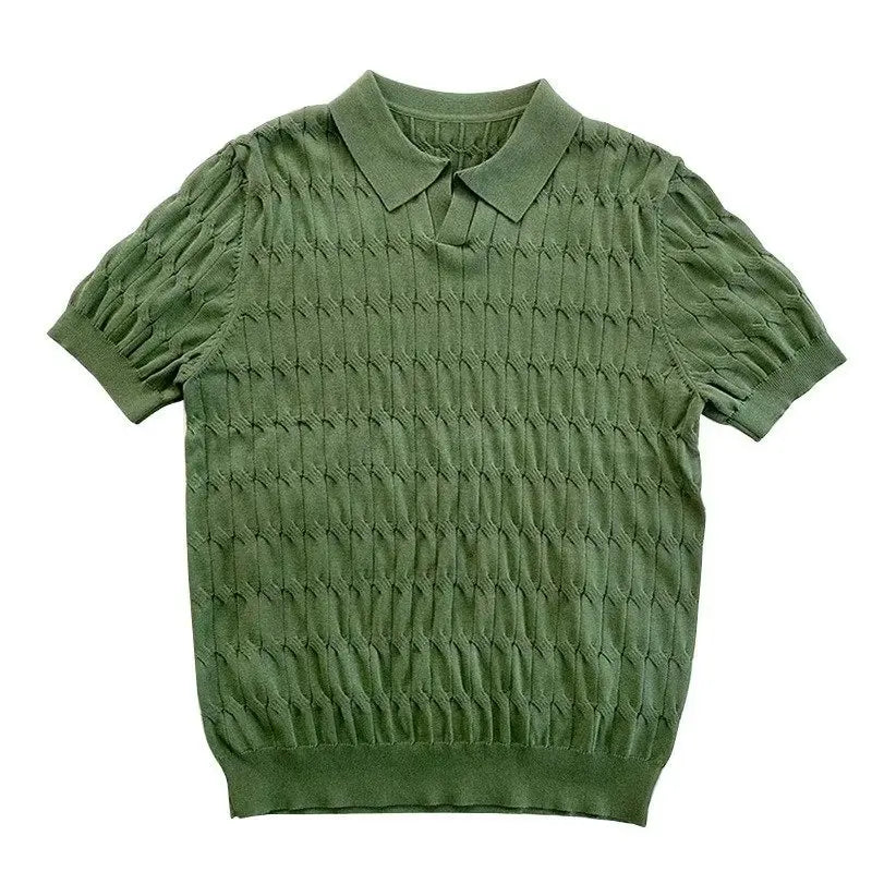 Y2k Graphic tee – Summer New Knitted Polo Shirt Mens Short Sleeve Casual Half