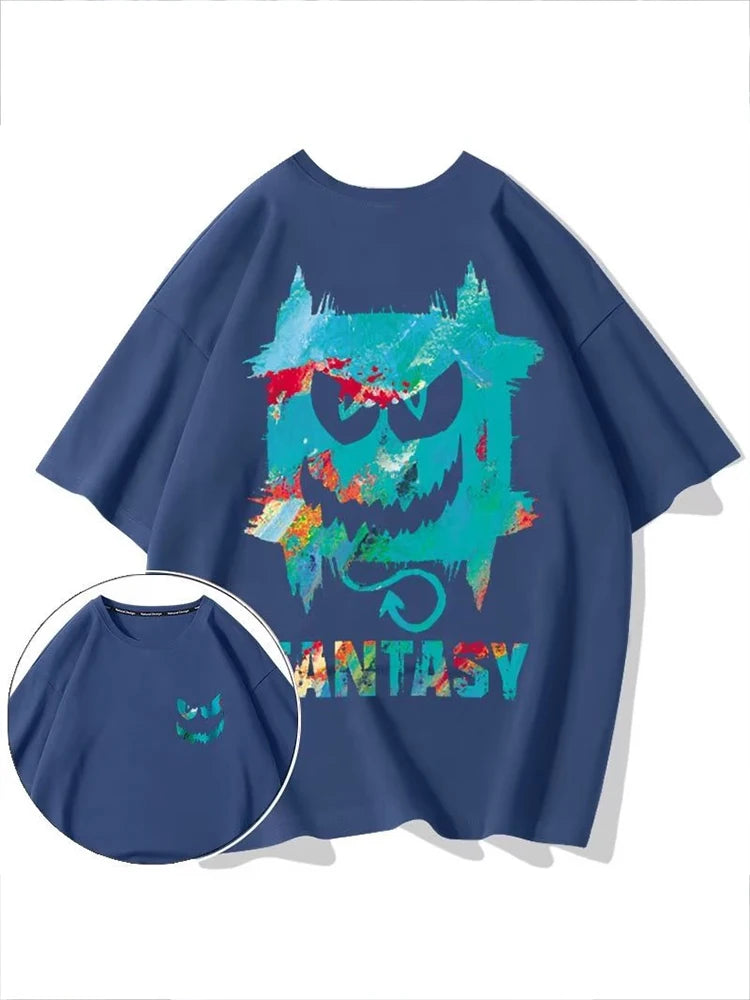 Skatercore Chrome print – Harajuku Devil Graffiti Print Oversized Tee Shirts Men Summer