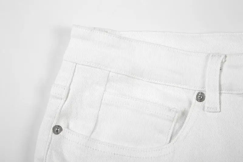 high street white knee pleated vertical stripe elastic fit skinny jeans male casual small leg jeans pants slim mens clothing unique jeans style 3678