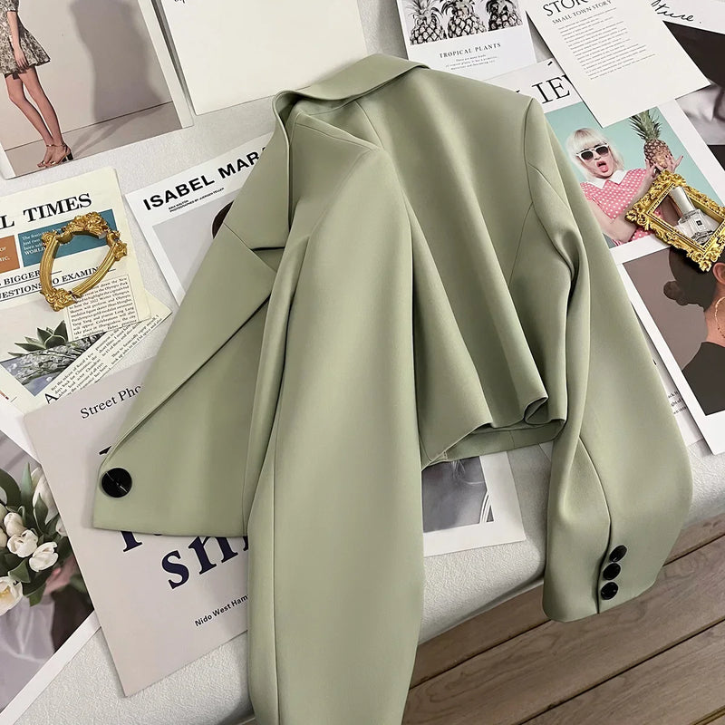 Black Short Blazer For Women Trendy 2024 Versatile Notch Collar Short