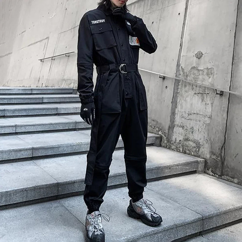 2023 autumn street short sleeve american jumpsuit mens jumpsuit suit motorcycle removable pants hip hop leg pants unique shorts style 4649