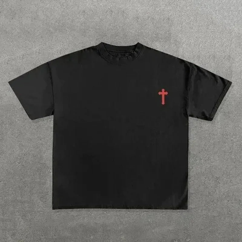 Harajuku Hip-hop Versatile Anime Letter Print Oversized Short-sleeved T-shirt Y2k Men Women Casual Loose Fashion Retro Top