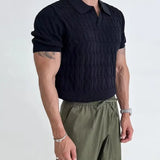 Y2k Graphic tee – Summer New Knitted Polo Shirt Mens Short Sleeve Casual Half