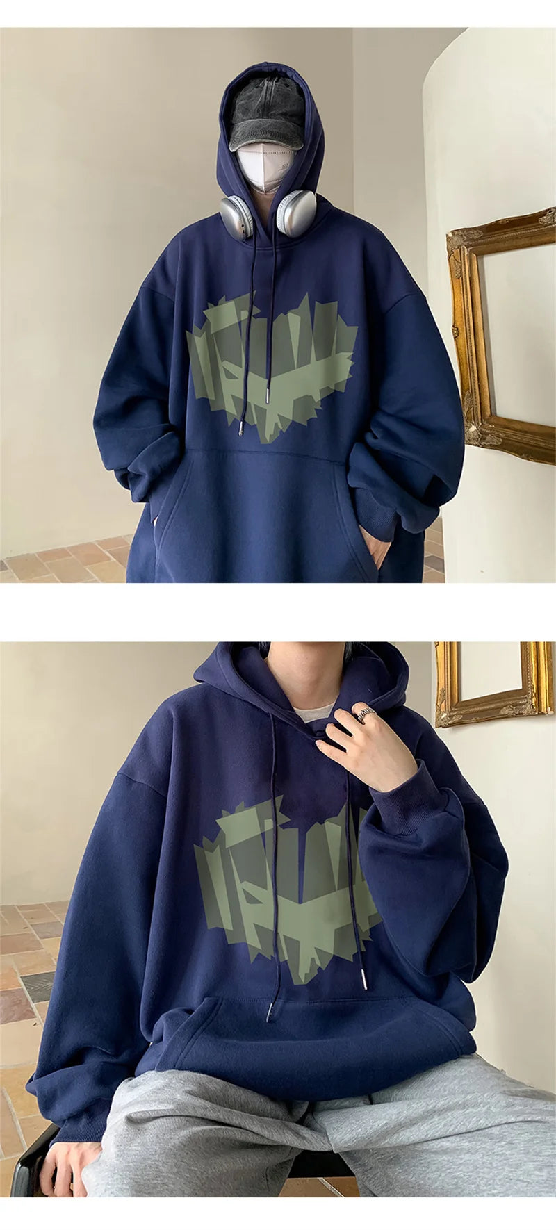 Autumn New Love Graphic Print Hoody Sweatshirts Man Hip Hop Oversized