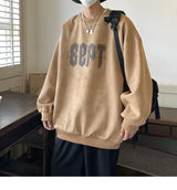 Suede Korean Trendy Round Neck Sweatshirt for Men American Retro Print Trendy Brand Autumn Loose Couple Wear Jacket Tops