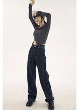 navy blue vintage jeans womans high waist summer wide leg denim trouser baggy streetwear chic design ladies straight jean pants unique jeans style 2874