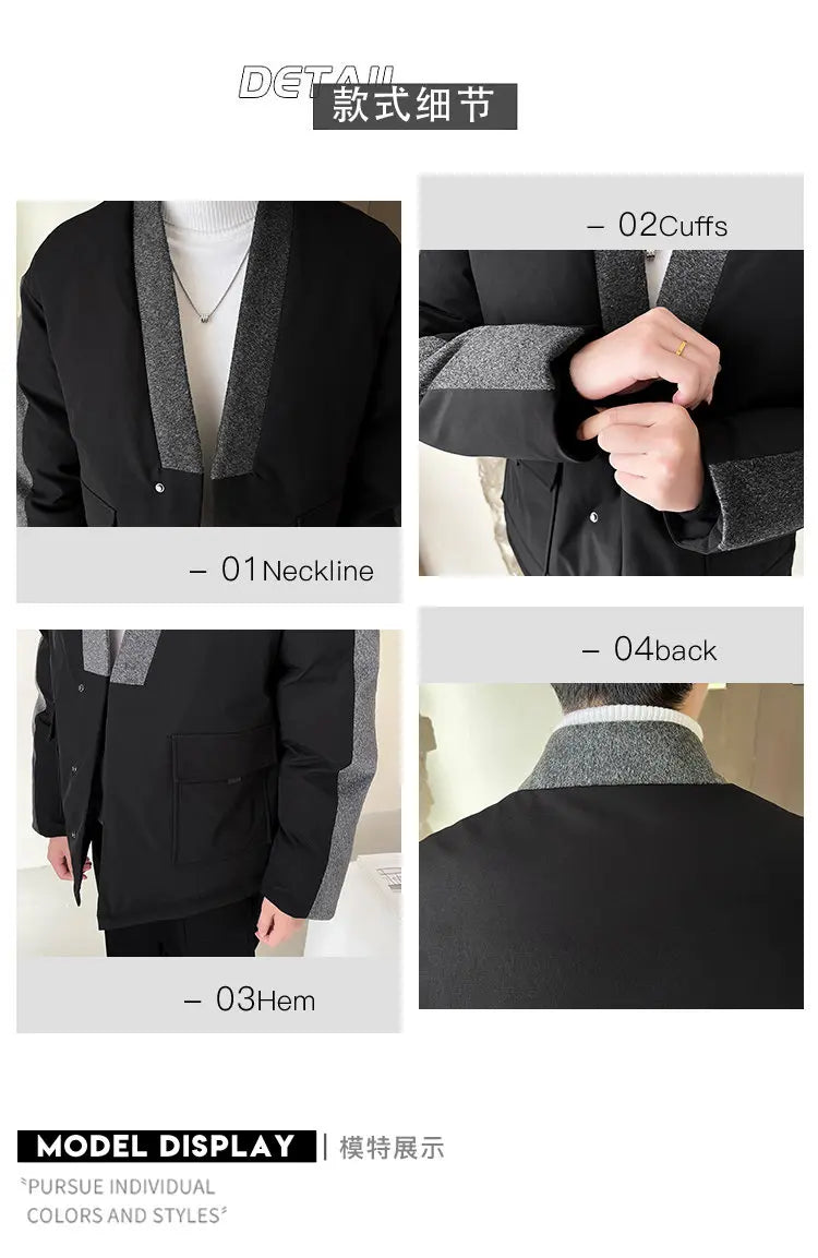 2024 Winter Collarless Cotton-padded Jacket Men Japanese Korean Fashion Loose Casual Thicken Warm Parkas Jacket Cityboy Coat