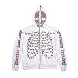 Hoodie Men Rhinestone Skeleton Zip Up Hoodie Oversized Sweatshirts Y2K