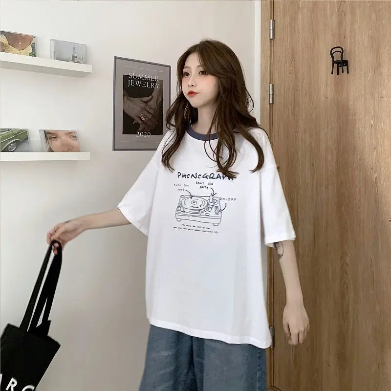 Glitchcore Oversized shirt – Summer Japanese Girly Cotton Short Sleeved T Shirt For Women