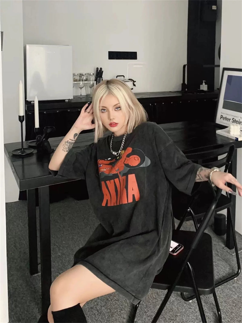 vaporwave oversized shirt featuring new vintage summer anime motorcycle printing retro high street cotton t shirt tops