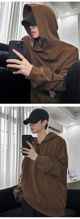 2024 Korean Fashion Pullover – Autumn Fleece Button Up Neck Hip Hop Sweatshirts For Men Solid Color Oversized Y2K Hoodies High Street Fashion Hooded Tracksuit | Zip Knit Drop #122