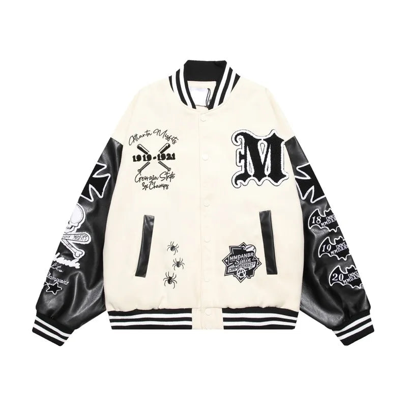 mens bomber baseball jacket coats casual patchwork pu leather single buttons fashion embroidery streetwear hip hop loose jack - variant style 940723 for streetwear fashion