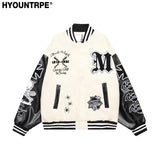 mens bomber baseball jacket coats casual patchwork pu leather single buttons fashion embroidery streetwear hip hop loose jack - variant style 940723 for streetwear fashion
