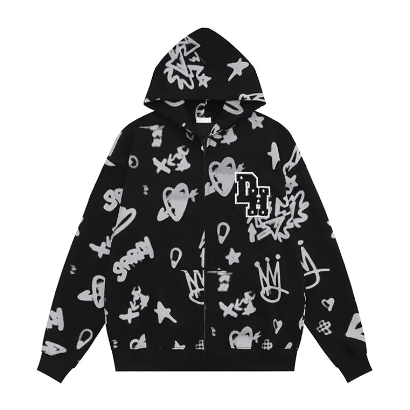 Y2K graphic tee featuring rainbowtouches hoodies mens streetwear for men pattern printed hip hop high street coat cotton vintage superior quality black