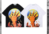 Cyberpunk Broken heart – Men Horror Hand Earth Printed T Shirt Summer Gothic Hip Hop