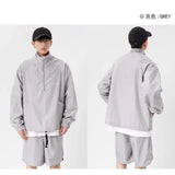 quick drying two piece set men loose casual street sweatshirt shorts y2k stand collar casual loose lightweight suits american unique shorts style 489