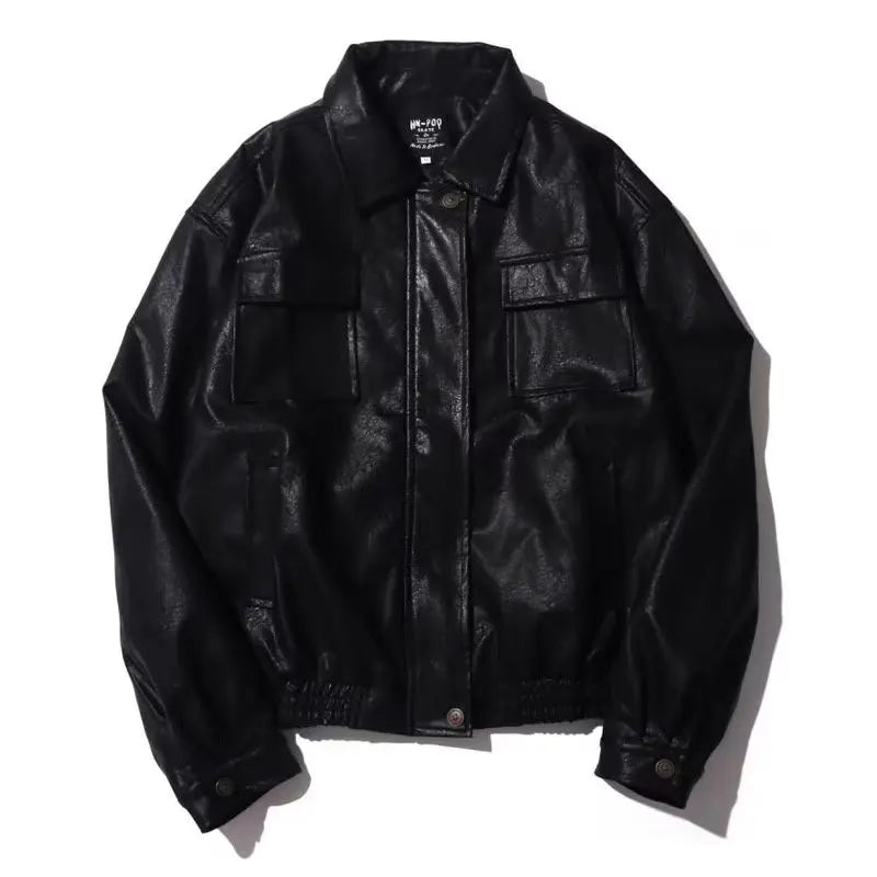 Retro Motorcycle Leather Jacket Men Woman Japanese Loose Streetwear Bomber Jackets Spring Autumn Casual PU Cargo Outwear Unisex