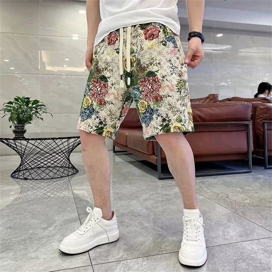 new flowers design summer running shorts drawstring loose dry gym sports short casual beach pants workout fitness sweatpants relaxed fit joggers